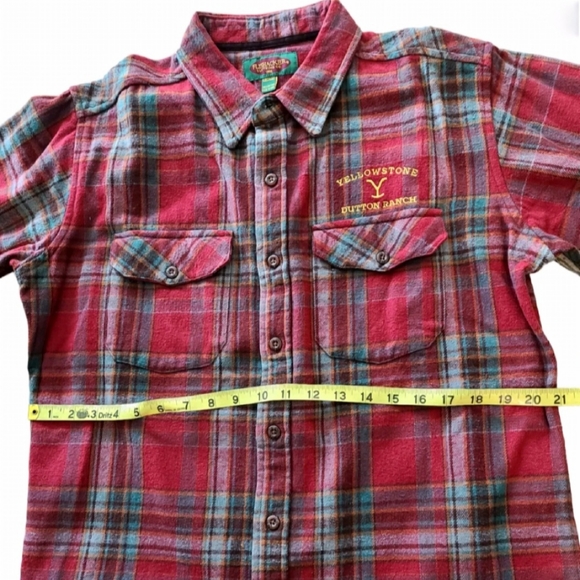 Yellowstone Dutton Ranch Mens Button Up Flannel Shirt, Size Med, Red/Teal - Picture 4 of 5